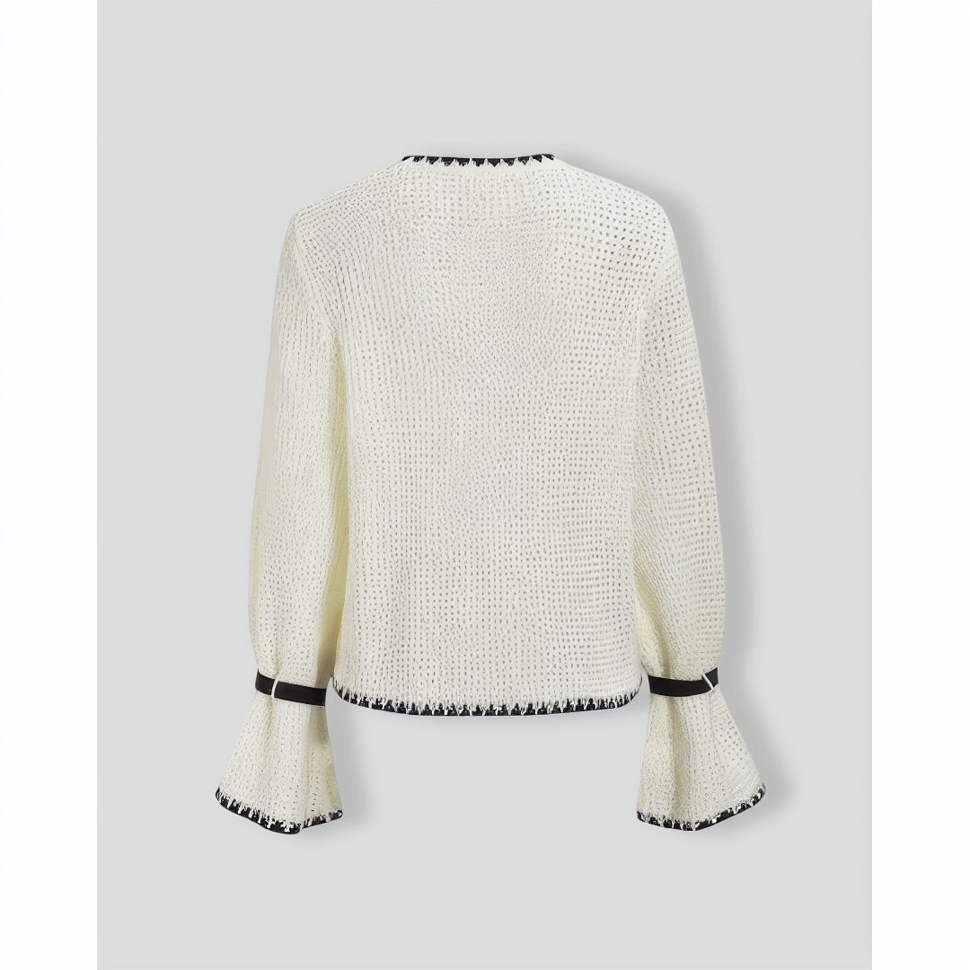 Beige Contrasting Bell Sleeve Sweater