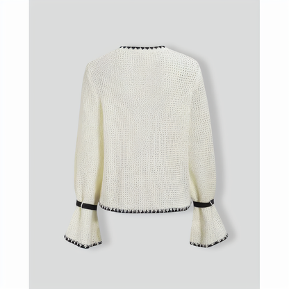 Beige Contrasting Bell Sleeve Sweater