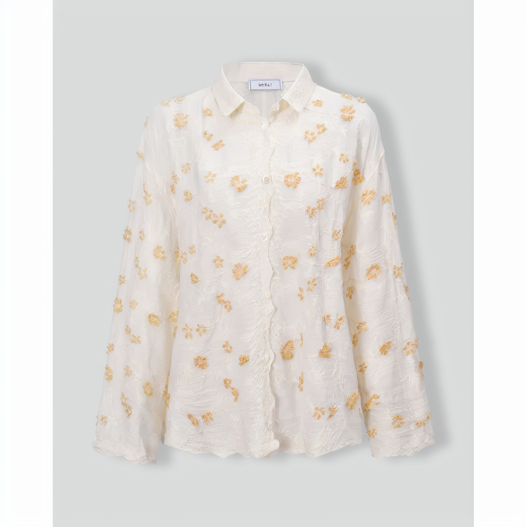 Women's Apricot Jacquard Cotton Long Sleeve Shirt