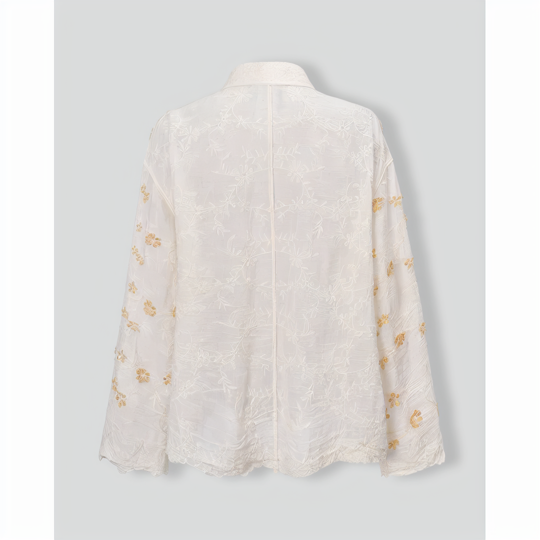 Women's Apricot Jacquard Cotton Long Sleeve Shirt