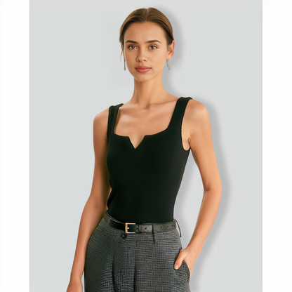 The Black V Neck Ribbed Knit Tank Top