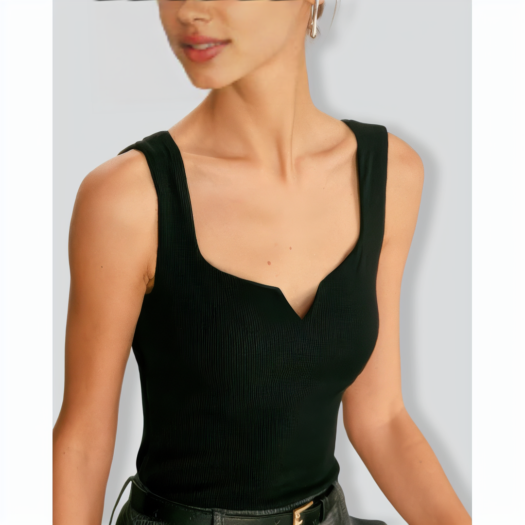 The Black V Neck Ribbed Knit Tank Top