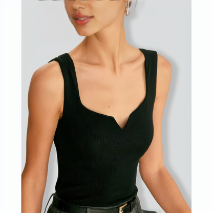 The Black V Neck Ribbed Knit Tank Top