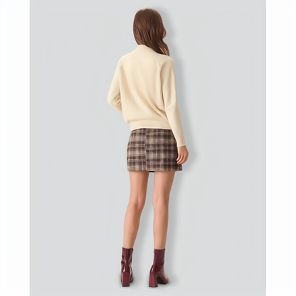 Women's Apricot Ribbed Knit Zipper Cardigan