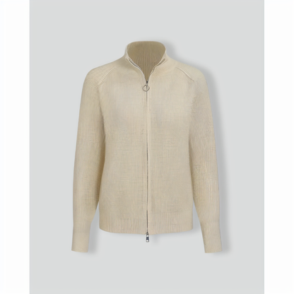 Women's Apricot Ribbed Knit Zipper Cardigan