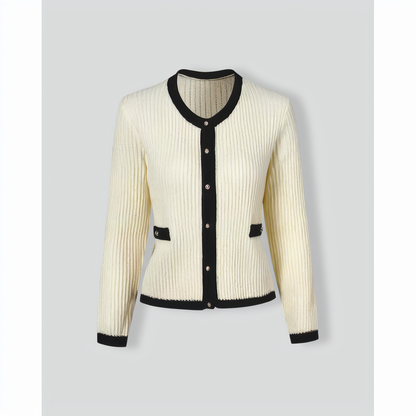 The Beige Round Neck Contrast Trim Cardigan