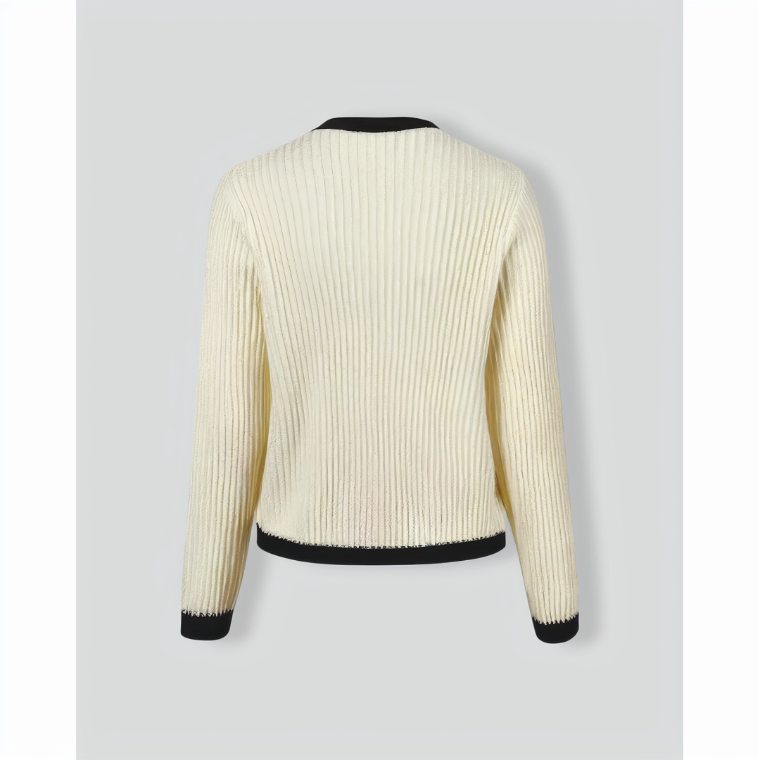 The Beige Round Neck Contrast Trim Cardigan