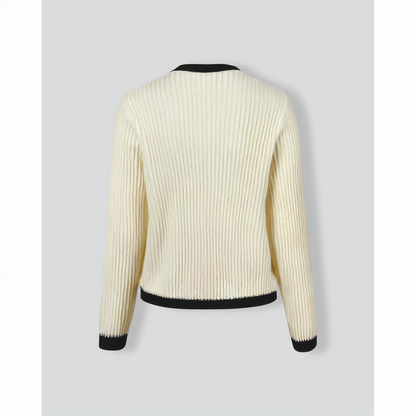 The Beige Round Neck Contrast Trim Cardigan