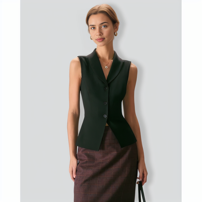 The Black Lapel Sleeveless Button Up Vest