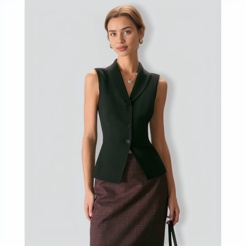 The Black Lapel Sleeveless Button Up Vest