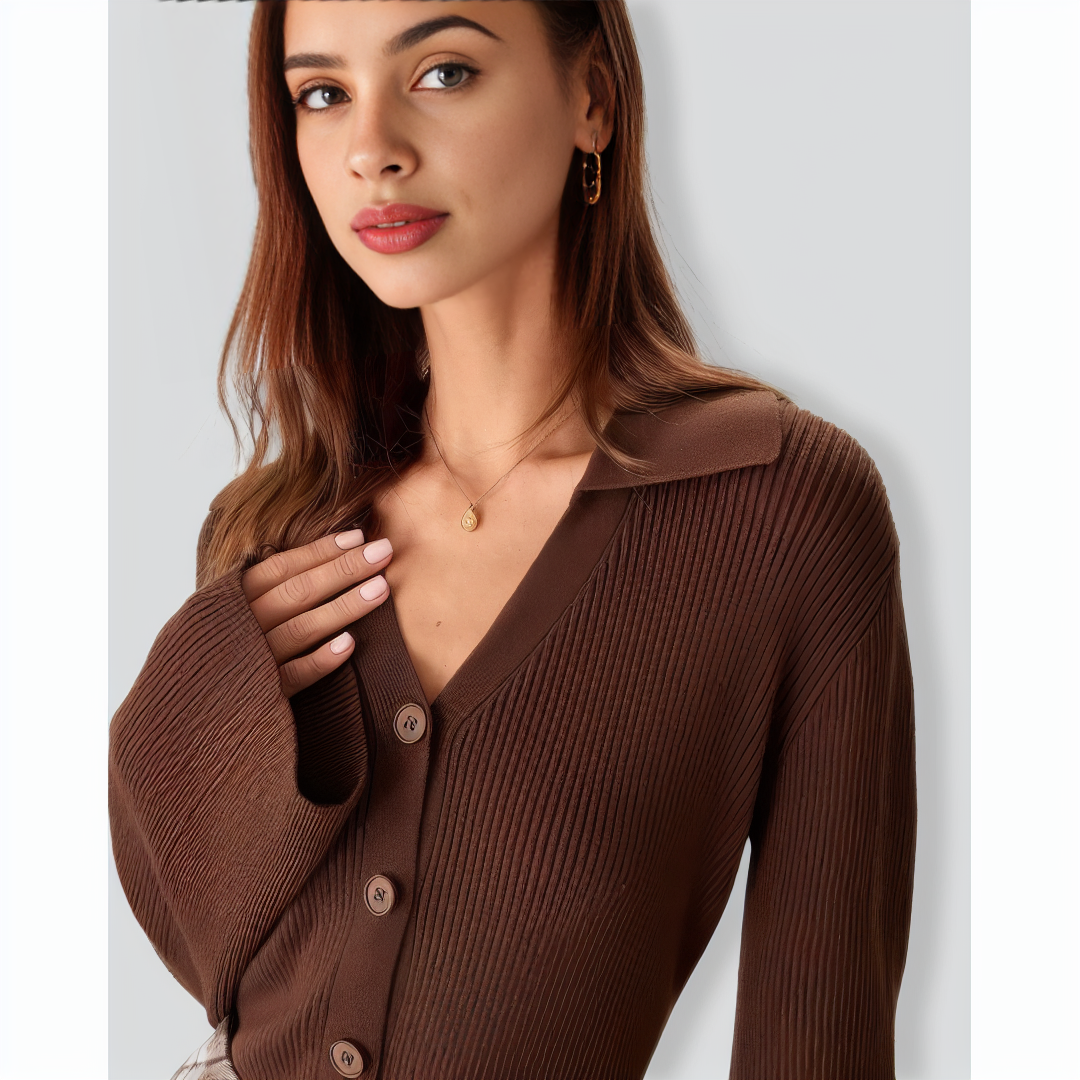 Brown Bell Sleeve Single-Breasted Cardigan