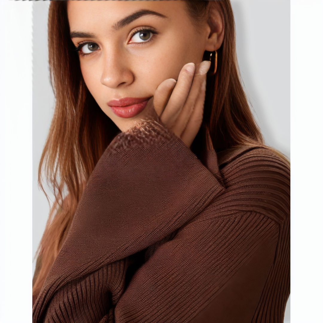 Brown Bell Sleeve Single-Breasted Cardigan