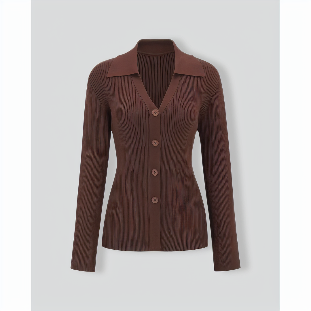 Brown Bell Sleeve Single-Breasted Cardigan