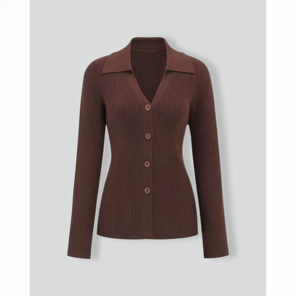 Brown Bell Sleeve Single-Breasted Cardigan