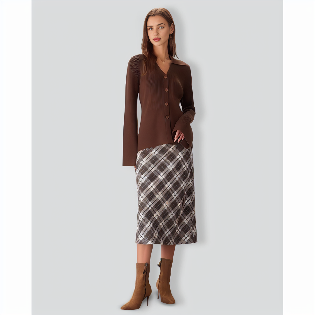Brown Bell Sleeve Single-Breasted Cardigan