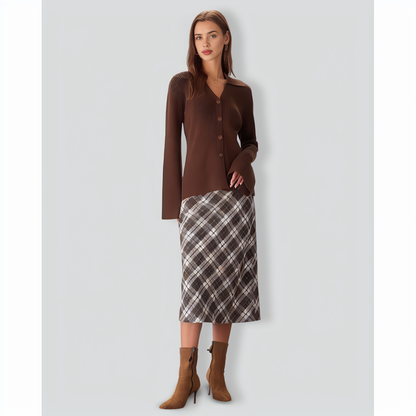 Brown Bell Sleeve Single-Breasted Cardigan