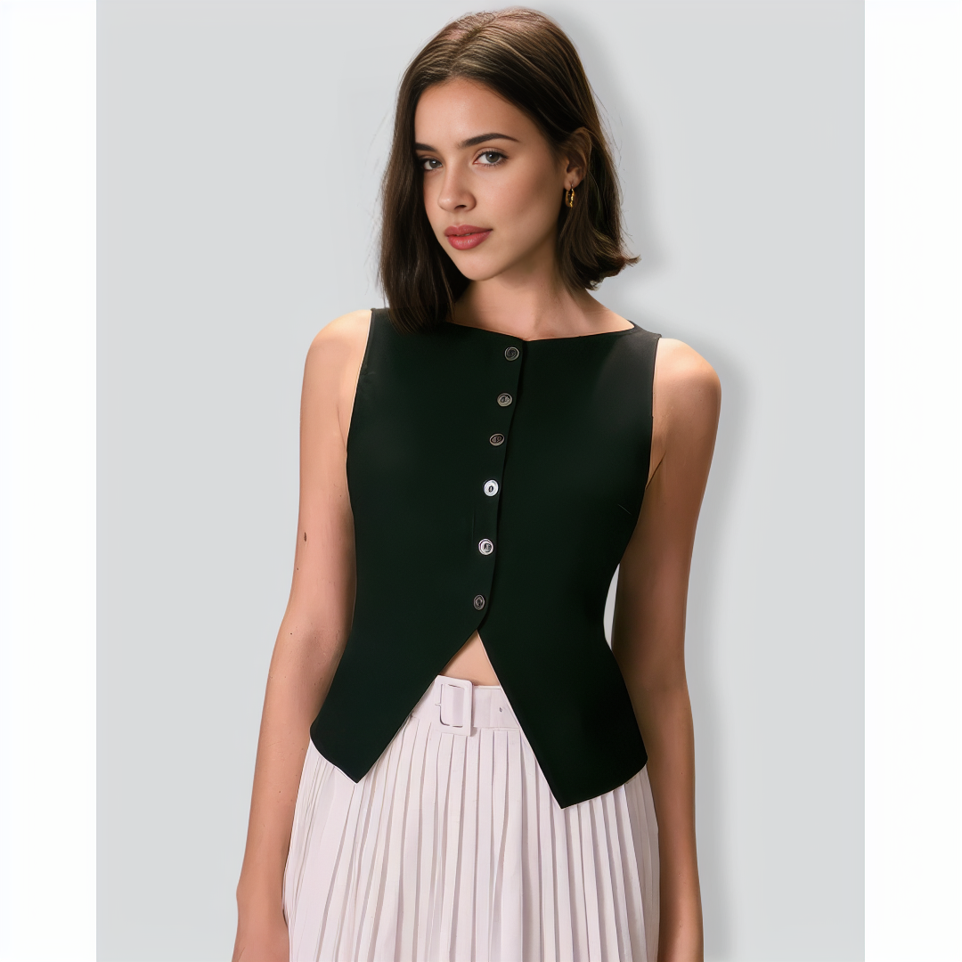 The Black Boat Neck Button Tank Top