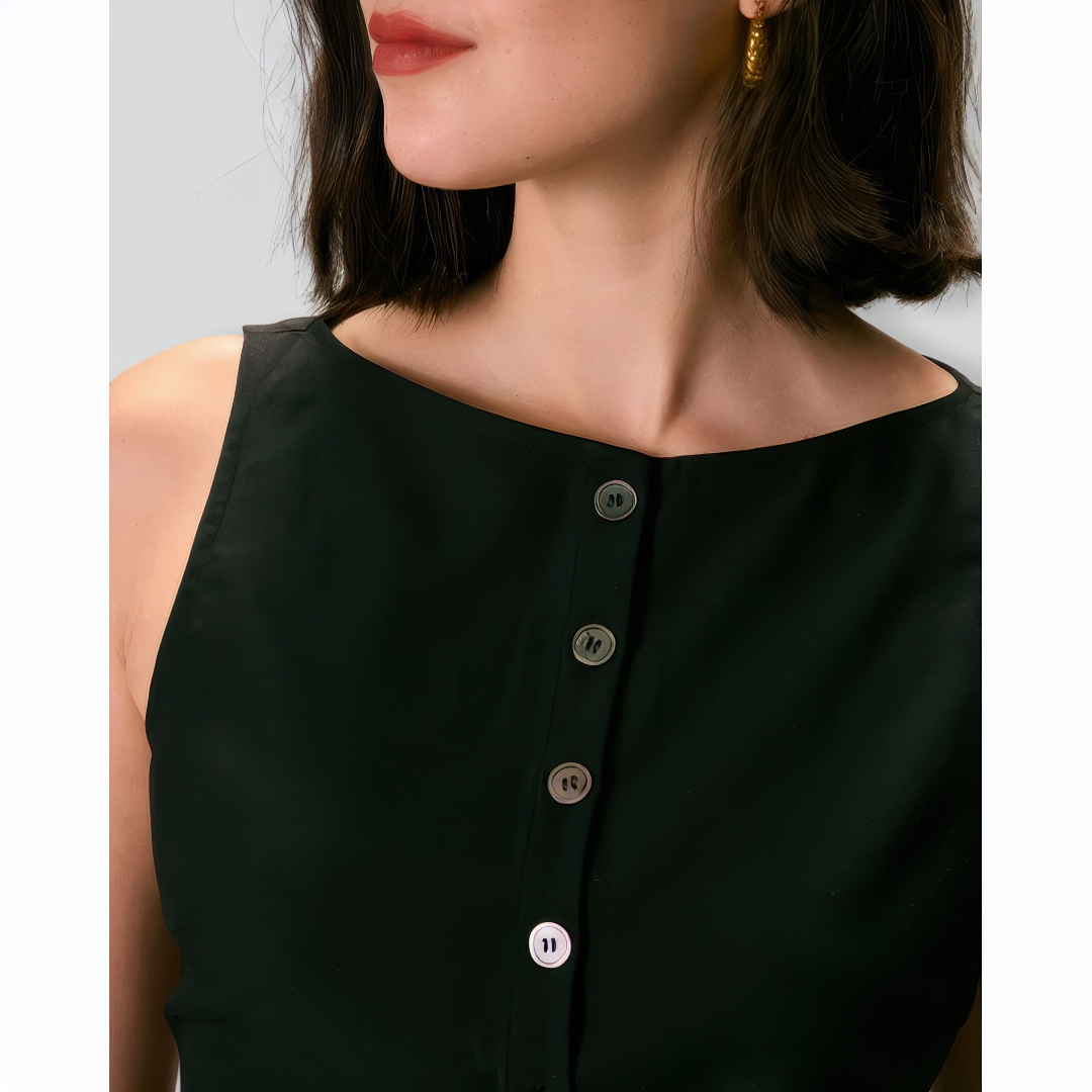 The Black Boat Neck Button Tank Top