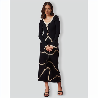 The Black Contrast Trim Gigot Sleeve Knit Top