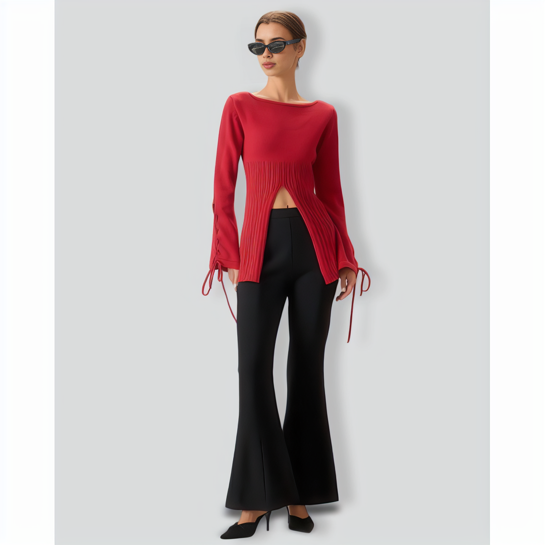 Red Bell Sleeve Slit Sweater