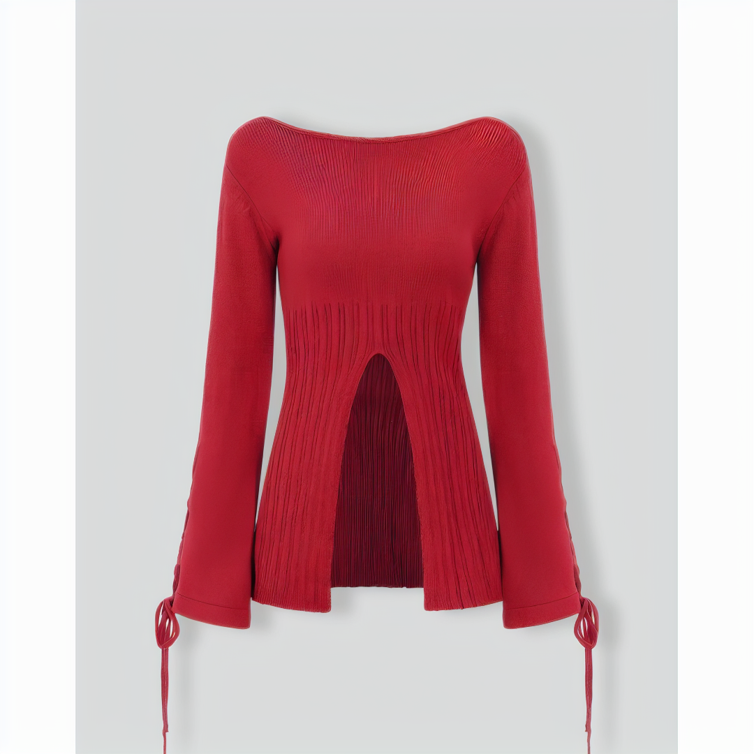 Red Bell Sleeve Slit Sweater