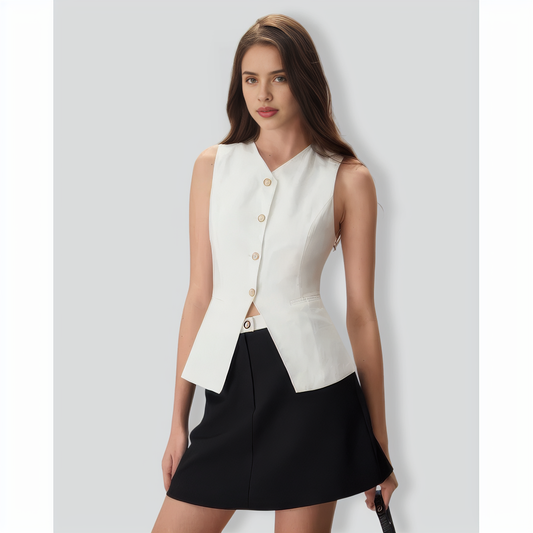 The White Single-breasted Cotton Vest