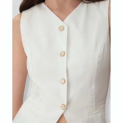 The White Single-breasted Cotton Vest