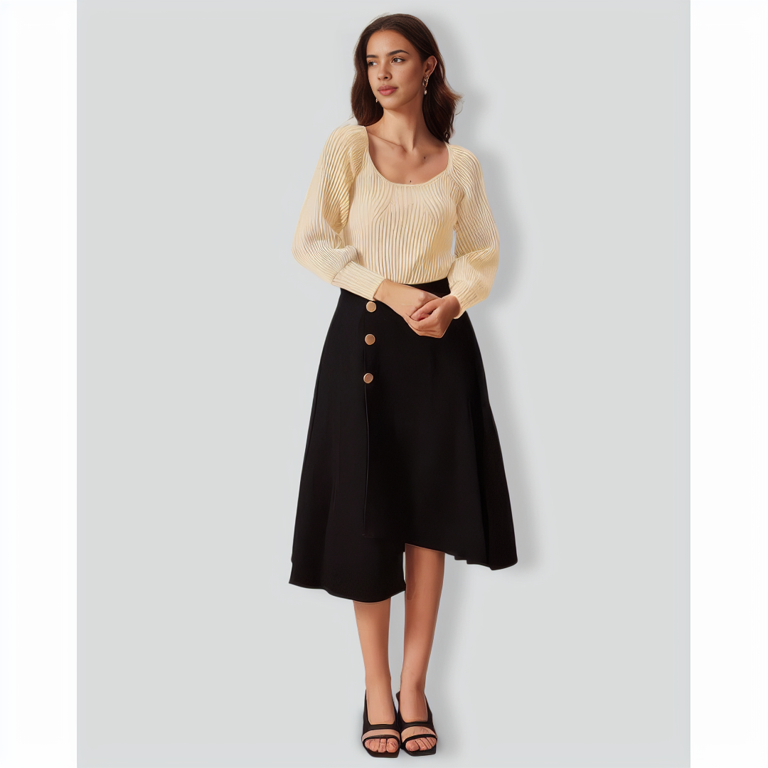 The Beige Scoop Neck Lantern Sleeve Sweater