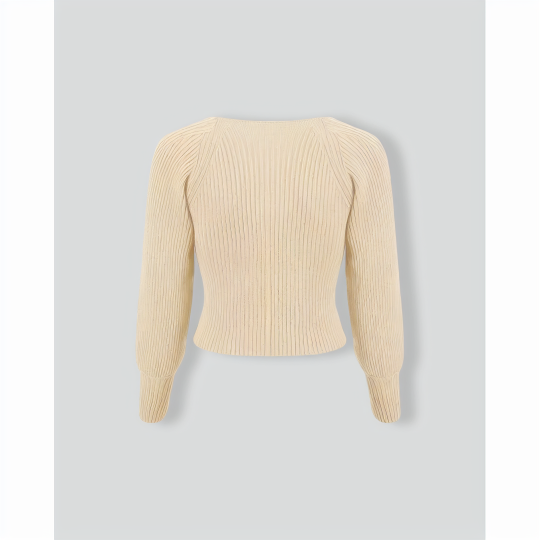The Beige Scoop Neck Lantern Sleeve Sweater
