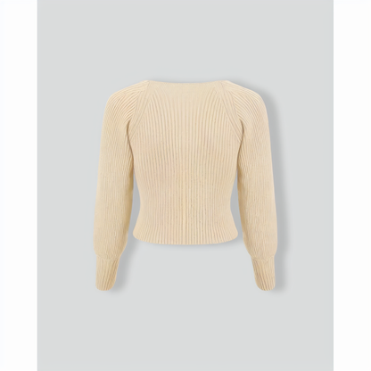 The Beige Scoop Neck Lantern Sleeve Sweater