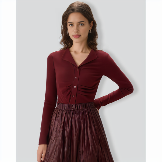 Red Ruched Single-breasted Cardigan