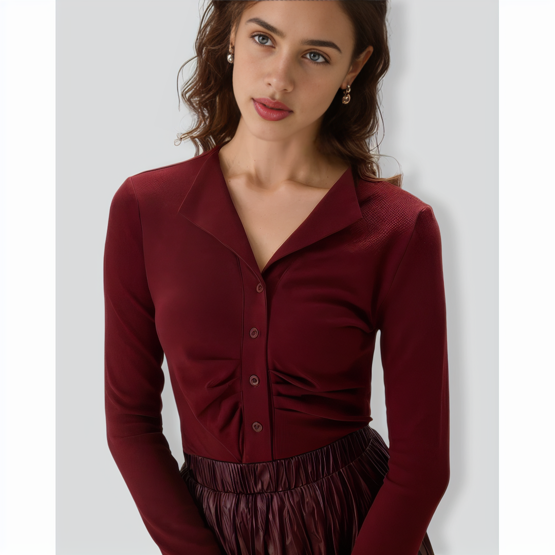 Red Ruched Single-breasted Cardigan