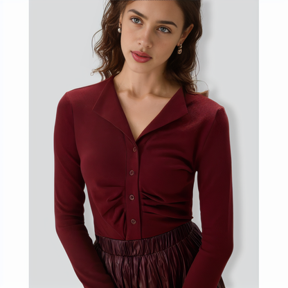 Red Ruched Single-breasted Cardigan