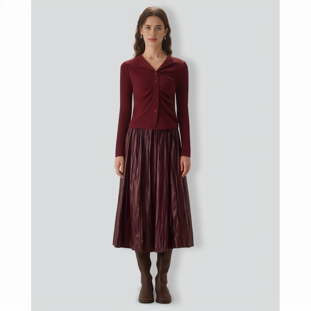 Red Ruched Single-breasted Cardigan