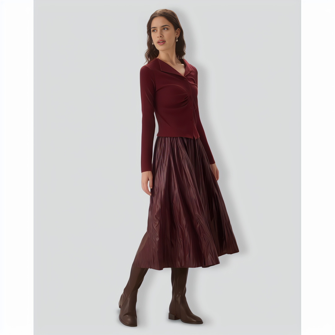 Red Ruched Single-breasted Cardigan