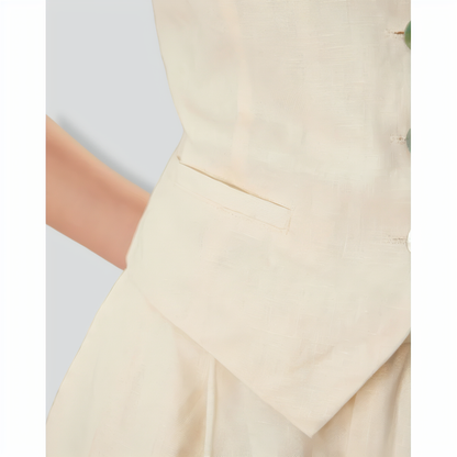The Apricot V Neck Button-Up Linen Vest