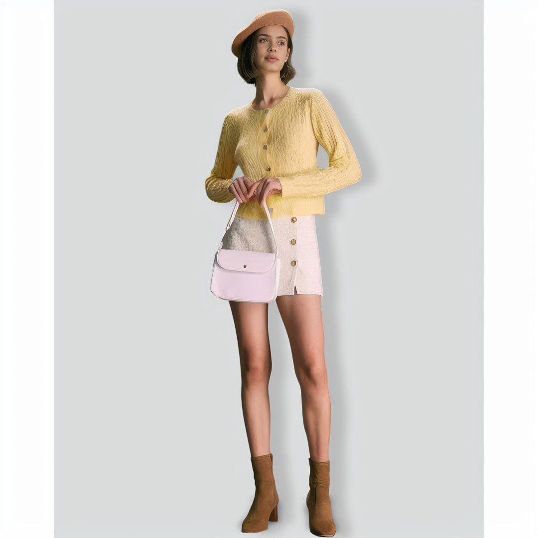 The Yellow Round Neck Cable Ribbed Cardigan