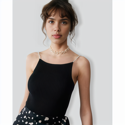 The Beaded Strap Ribbed Cami Top