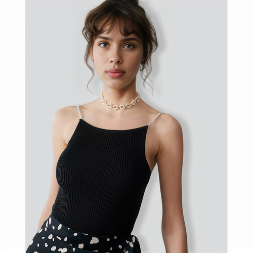 The Beaded Strap Ribbed Cami Top