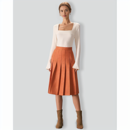 The Beige Square Neck Slit Flare Sleeve Tee