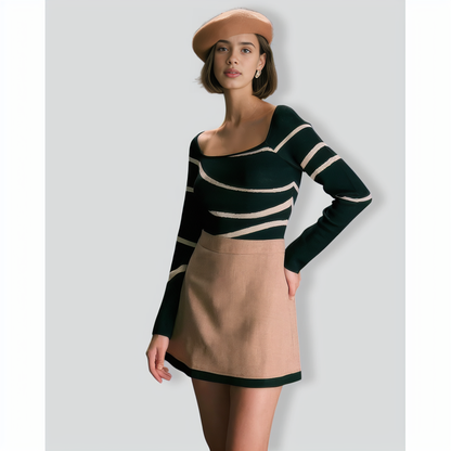 The Black Square Neck Geometric Knit Top