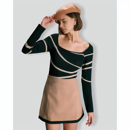 The Black Square Neck Geometric Knit Top