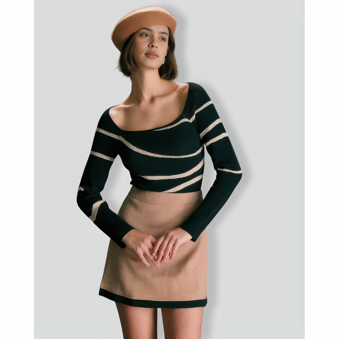 The Black Square Neck Geometric Knit Top