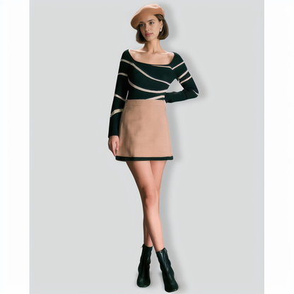 The Black Square Neck Geometric Knit Top