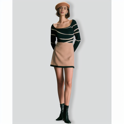 The Black Square Neck Geometric Knit Top