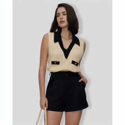 The Apricot Collared Colorblock Knit Tank Top