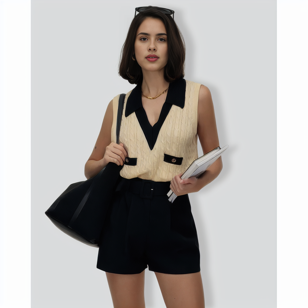 The Apricot Collared Colorblock Knit Tank Top