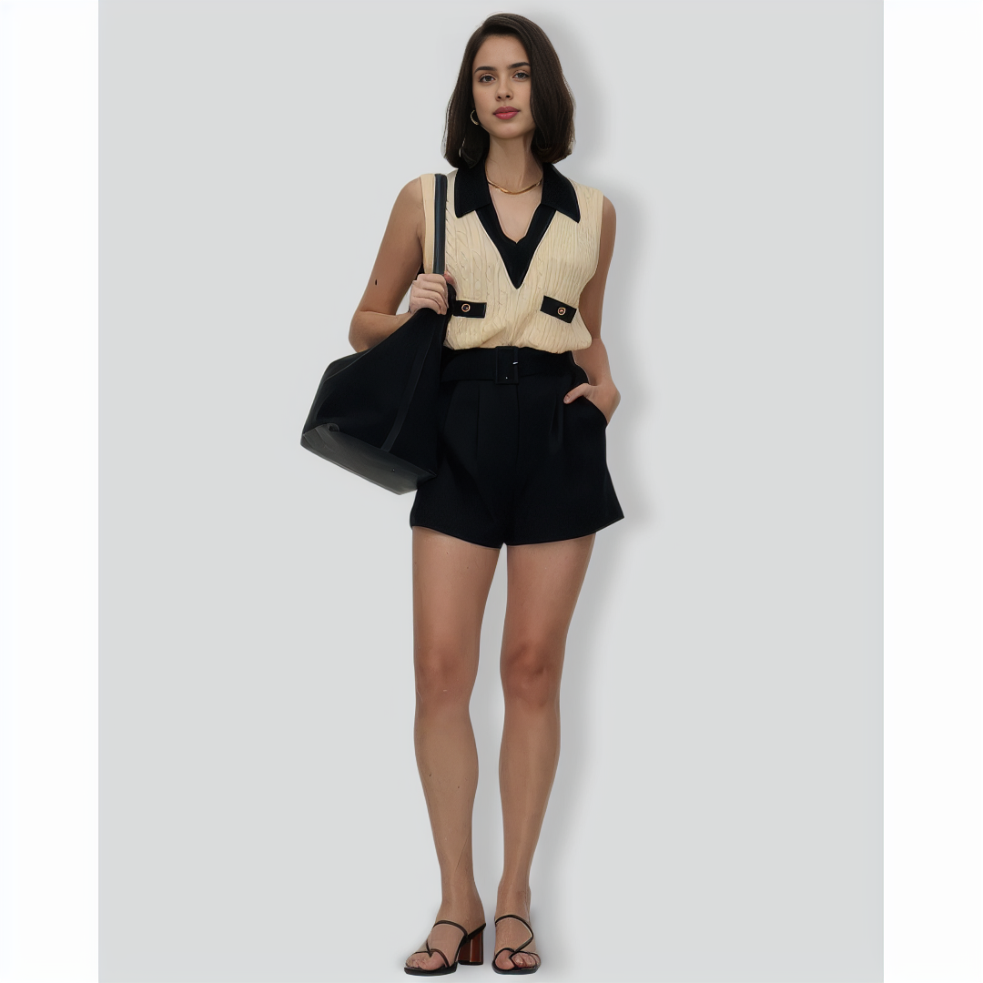 The Apricot Collared Colorblock Knit Tank Top