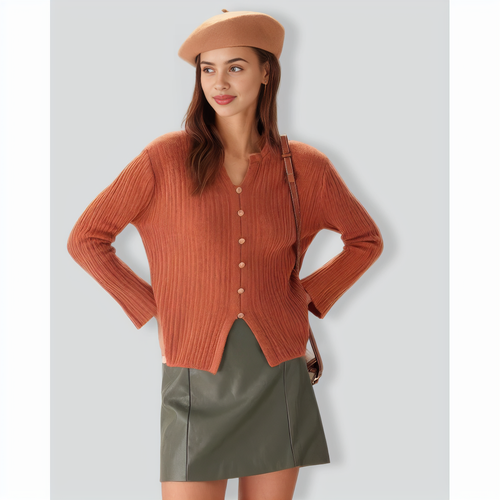 Caramel Button Slim Slit Cardigan