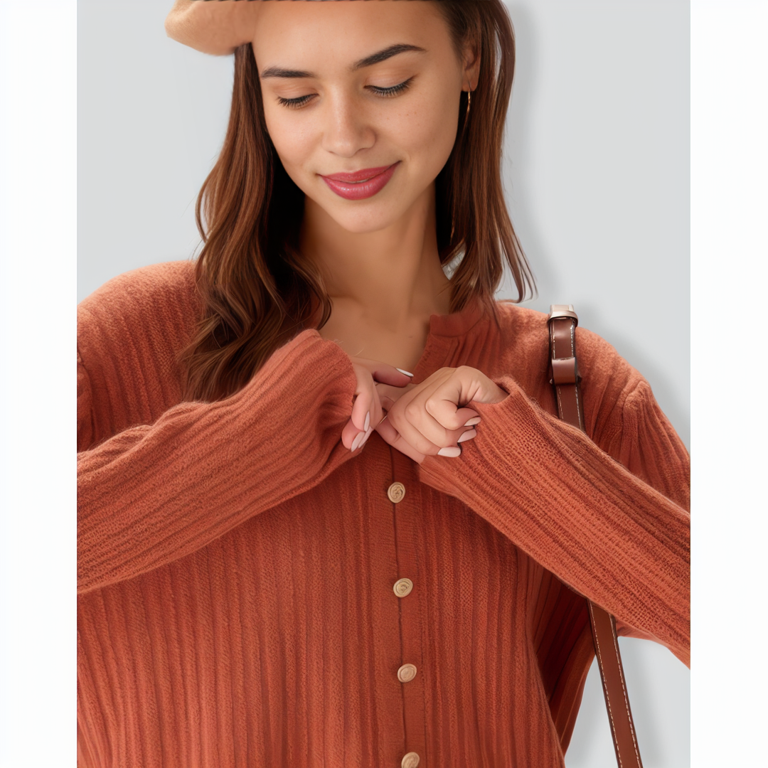 Caramel Button Slim Slit Cardigan